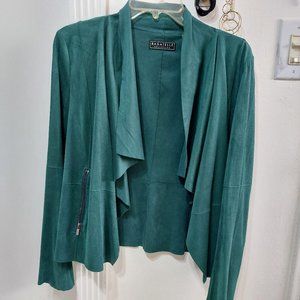 Bagatelle Green Faux Suede Open Front Draped Jacket Size M Polyester Spandex